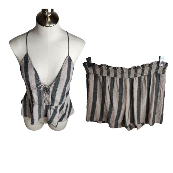 Volcom Womens Size Medium Coco Shorts Strappy‎ Cami Set Striped Blue White - Picture 1 of 16